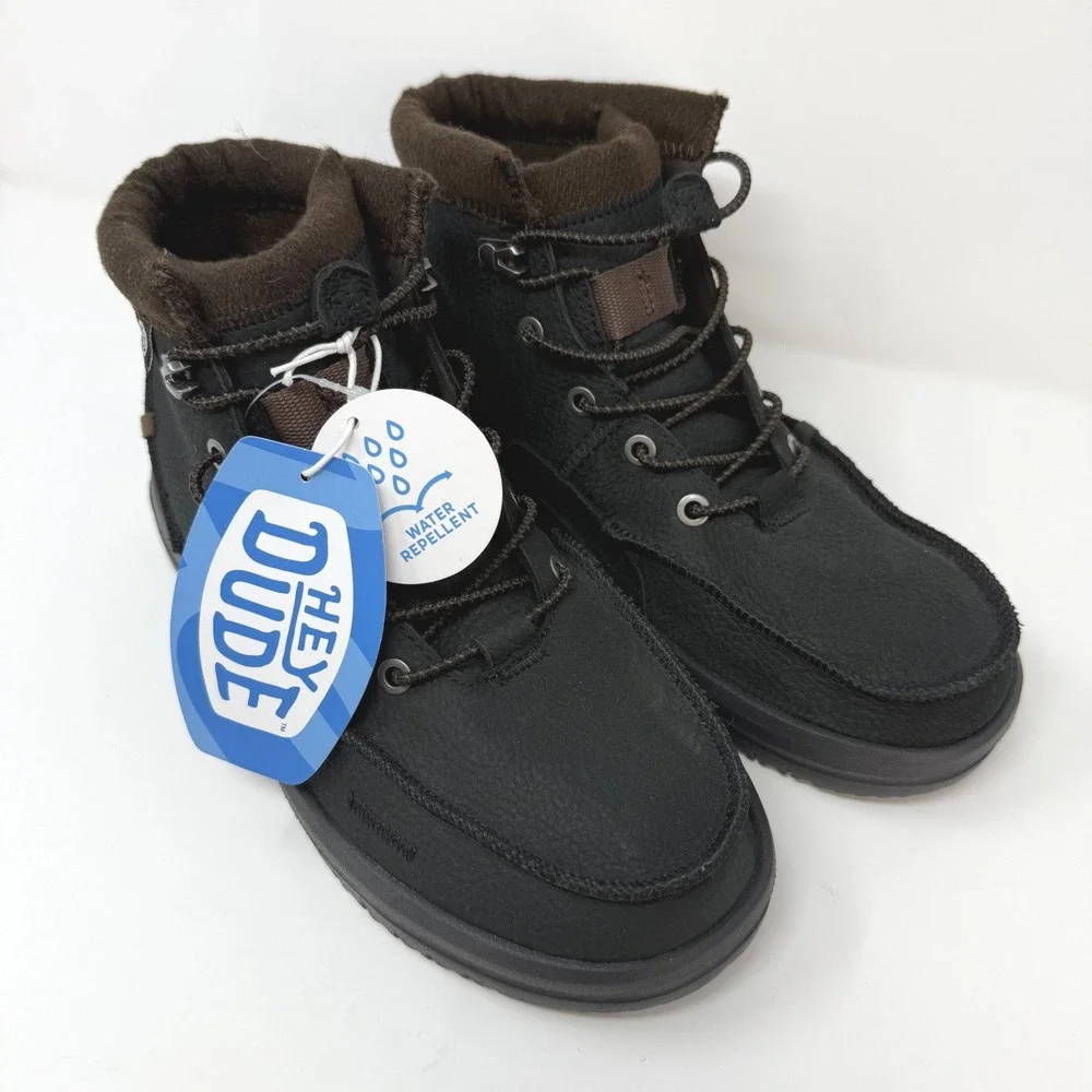 Hey Dude Bradley Boot Leather Black Water Repellent Mens 7 NEW